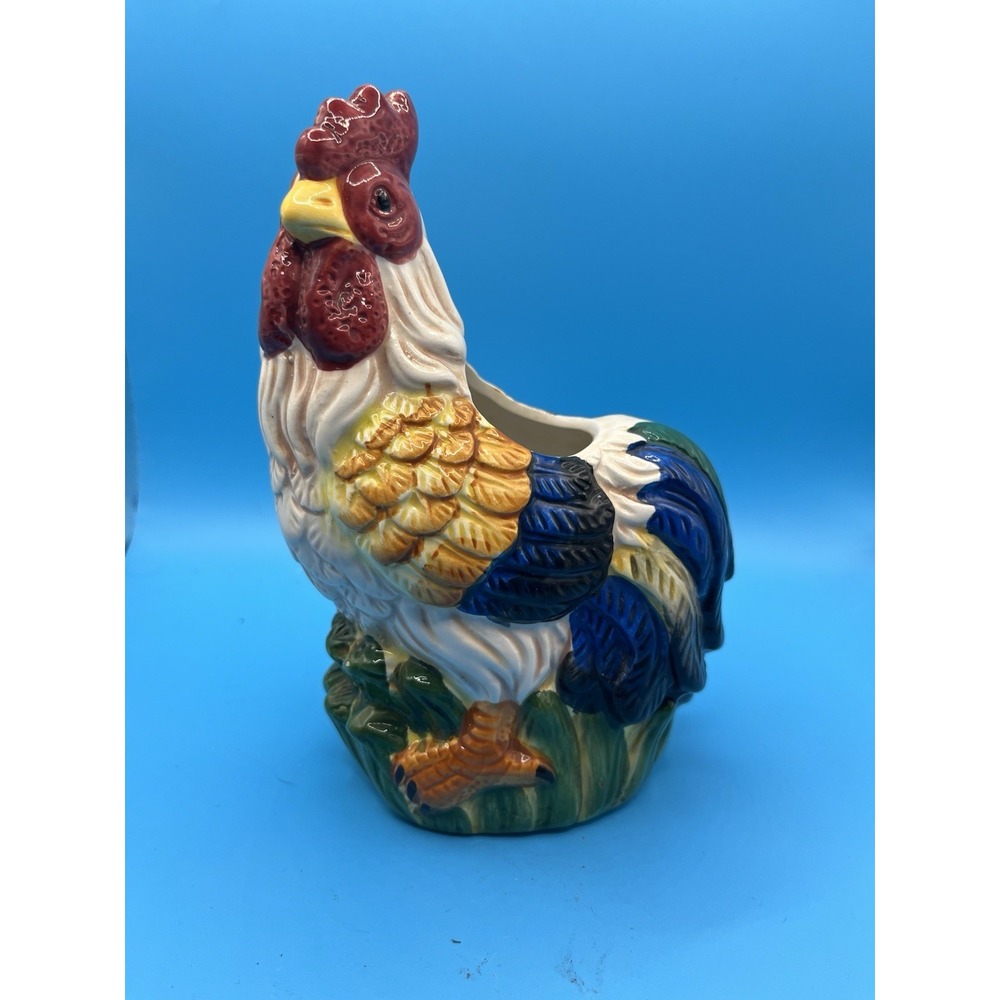 Vintage ALCO INDUSTRIES  Ceramic‎ Chicken Rooster Utensil Holder Planter 6.5"